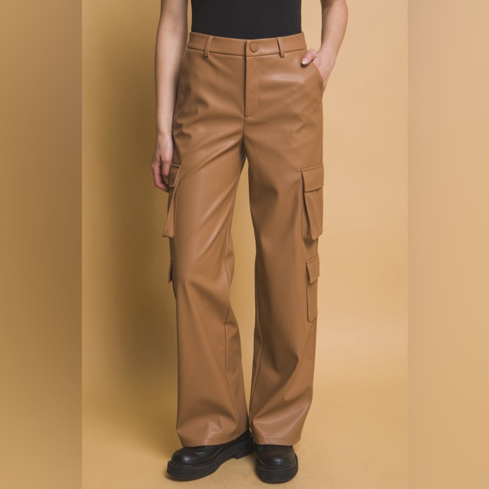 #51 Level Up Faux Leather Cargo Pants